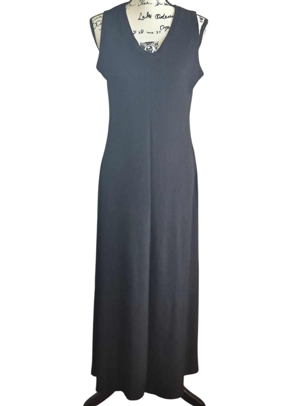 Vintage Ronni Nicole by Ouida Black V Neck Sleeveless Maxi Dress 8 90s LBD Y2K